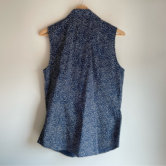 Banana Republic Womens Navy White Tailored Fit Sleeveless Button Up Blouse Sz 10 - Picture 6 of 12
